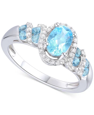 Macy's Blue Topaz (1-1/10 Ct. T.w.) & Lab Grown White Sapphire (1/4 Ct. T.w.) Ring In Sterling Silver