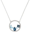 Macy's Blue Topaz (1-1/4 Ct. T.w.) & Lab-grown White Sapphire (1/4 Ct. T.w.) Cluster Circle 18" Pendant Nec In Blue Topaz