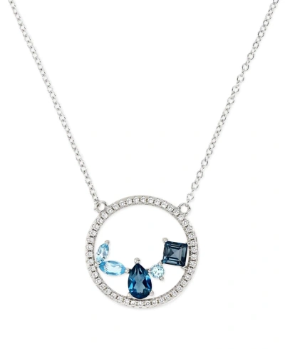 Macy's Blue Topaz (1-1/4 Ct. T.w.) & Lab-grown White Sapphire (1/4 Ct. T.w.) Cluster Circle 18" Pendant Nec