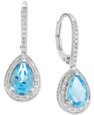 Macy's Blue Topaz (1-1/6 Ct. T.w.) & Diamond (1/6 Ct. T.w.) Halo Leverback Drop Earrings