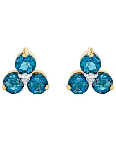 Macy's Blue Topaz (1-3/4 Ct. T.w.) & Diamond Accent Stud Earrings In 14k Yellow Gold