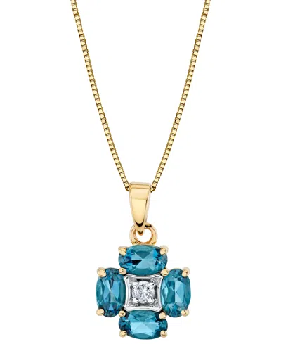 Macy's Blue Topaz (1-3/8 Ct. T.w.) & Diamond Accent Pendant Necklace In 14k Yellow Gold