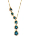 Macy's Blue Topaz (1-5/8 Ct. T.w.) & Diamond (3/8 Ct. T.w.) Pear-shaped 17" Lariat Necklace In 14k Yellow G