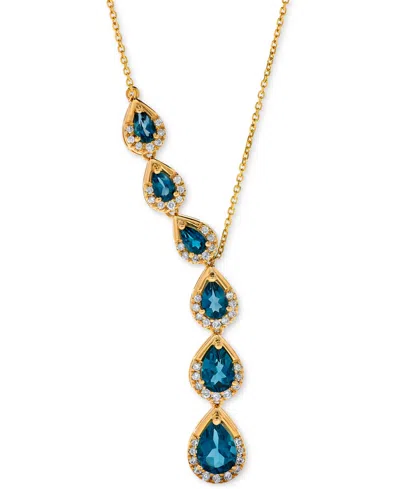 Macy's Blue Topaz (1-5/8 Ct. T.w.) & Diamond (3/8 Ct. T.w.) Pear-shaped 17" Lariat Necklace In 14k Yellow G
