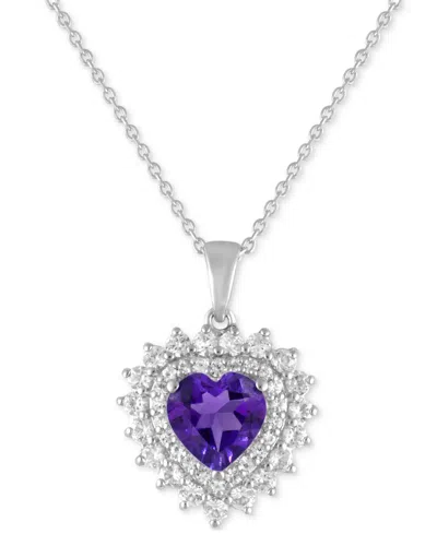 Macy's Blue Topaz 1-7/8 Ct. T.w. Lab-created White Sapphire 1-1/4 Ct. T.w. Heart Pendant In Sterling Silver In Purple
