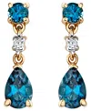 Macy's Blue Topaz (1 Ct. T.w.) & Diamond Accent Drop Earrings In 14k Yellow Gold In Blue