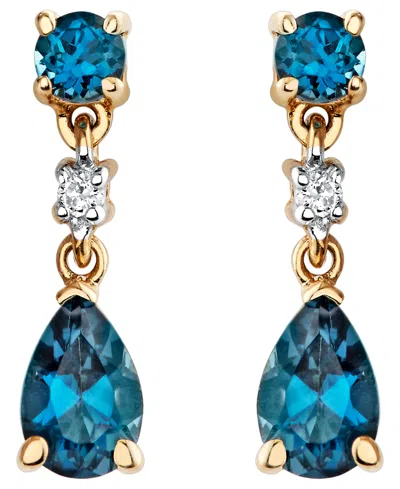 Macy's Blue Topaz (1 Ct. T.w.) & Diamond Accent Drop Earrings In 14k Yellow Gold