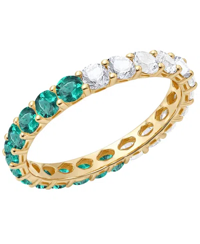 Macy's Blue Topaz (1 Ct. T.w.) And Lab-grown White Sapphire (1 Ct. T.w.) Band Ring In Sterling Silver In Gold