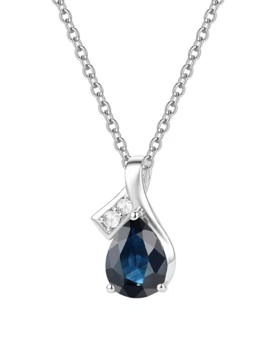 Macy's Blue Topaz (1-1/3 Ct. T.w.) & Diamond Accent (0.04 Ct. T.w.) Pendant Necklace In 14k White Gold In Sapphire