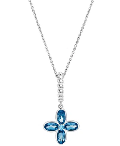 Macy's Blue Topaz (1-1/4 Ct. T.w.) Flower Pendant Necklace In Sterling Silver In White