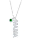 Macy's Blue Topaz (1/2 Ct. T.w.) & Cubic Zirconia Bezel Stone & Mama 18" Pendant Necklace In Sterling Silve In Green Quartz