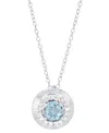 Macy's Blue Topaz (1/2 Ct. T.w.) & Lab Grown White Sapphire (1/6 Ct. T.w.) Halo 18" Pendant Necklace In Ste In Blue Topaz