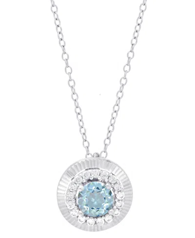Macy's Blue Topaz (1/2 Ct. T.w.) & Lab Grown White Sapphire (1/6 Ct. T.w.) Halo 18" Pendant Necklace In Ste