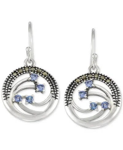 Macy's Blue Topaz (1/2 Ct. T.w.) & Marcasite Openwork Circle Drop Earrings In Sterling Silver