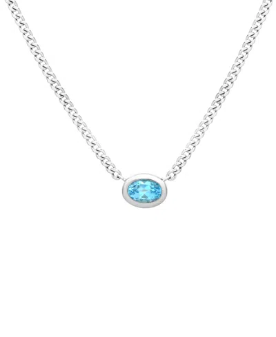 Macy's Blue Topaz (1/2 Ct. T.w.) Bezel Oval Necklace In Sterling Silver In White