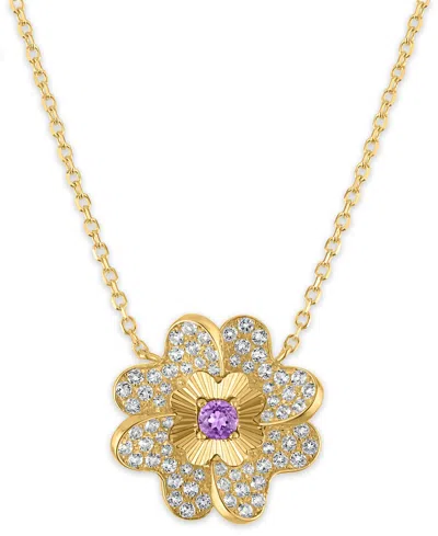 Macy's Blue Topaz (1/20 Ct. T.w.) & White Topaz (1/3 Ct. T.w.) Diamond Cut Flower Pendant Necklace In 14k Y In Gold