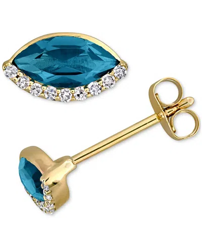 Macy's Blue Topaz (1/4 Ct. T.w.) & Diamond (1/10 Ct. T.w.) Marquise Stud Earrings In 14k Gold (also In Garn