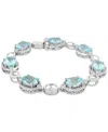 Macy's Blue Topaz (17 Ct. T.w.) & White Topaz (7 Ct. T.w.) Oval Halo Link Bracelet In Sterling Silver In Ss