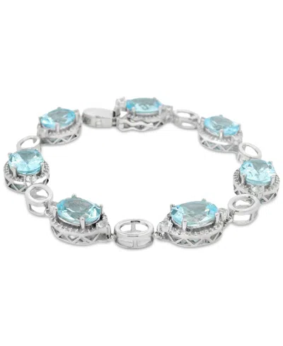 Macy's Blue Topaz (17 Ct. T.w.) & White Topaz (7 Ct. T.w.) Oval Halo Link Bracelet In Sterling Silver In Ss