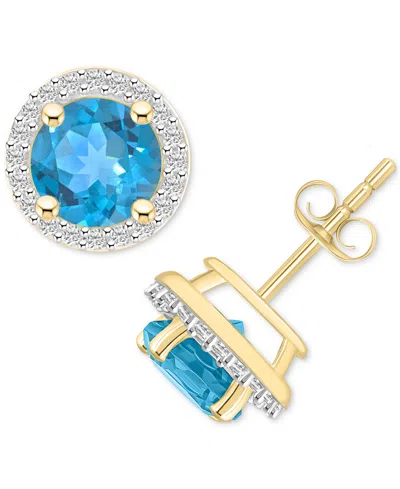 Macy's Blue Topaz (2-1/3 Ct. T.w.) & Lab-created White Sapphire (1/5 Ct. T.w.) Halo Stud Earrings In 10k Go In Blue Topaz,gold