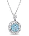 Macy's Blue Topaz (2-1/3 Ct.t.w.), White Topaz (1/8 Ct.t.w.) And Diamond Accent Swirl Halo 18" Necklace In In Blue Topaz