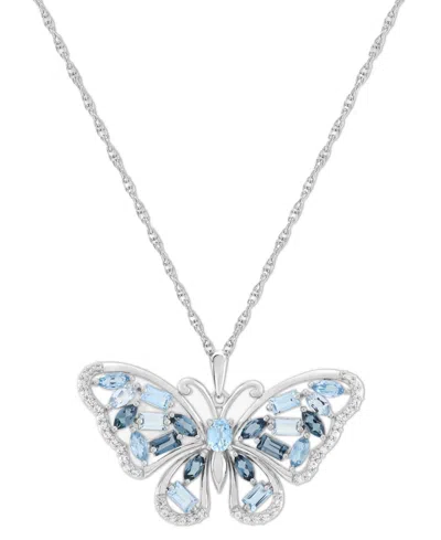Macy's Blue Topaz (2-1/4 Ct. T.w.) & Lab-grown White Sapphire (1/5 Ct. T.w.) 18" Pendant Necklace In Sterli