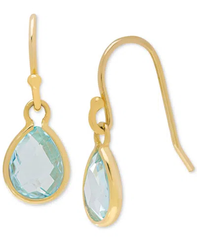 Macy's Blue Topaz (2-1/5 Ct. T.w.) Pear-shape Drop Earrings In 14k Gold-plated Sterling Silver