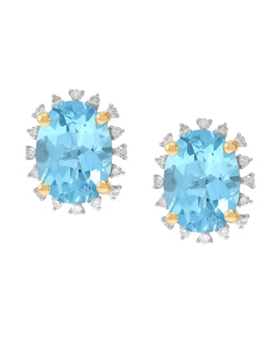 Macy's Blue Topaz ( 2-3/4 Ct. T.w.) & Diamond (1/10 Ct. T.w.) Stud Earrings In 10k Yellow Gold (also Availa
