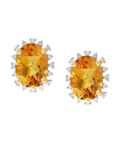 Macy's Blue Topaz ( 2-3/4 Ct. T.w.) & Diamond (1/10 Ct. T.w.) Stud Earrings In 10k Yellow Gold (also Availa