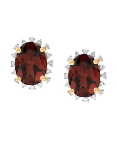 Macy's Blue Topaz ( 2-3/4 Ct. T.w.) & Diamond (1/10 Ct. T.w.) Stud Earrings In 10k Yellow Gold (also Availa In Burgundy