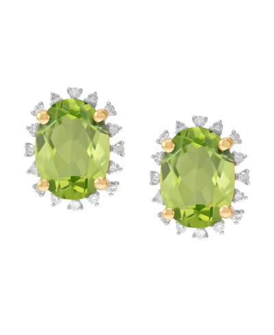 Macy's Blue Topaz ( 2-3/4 Ct. T.w.) & Diamond (1/10 Ct. T.w.) Stud Earrings In 10k Yellow Gold (also Availa In Green