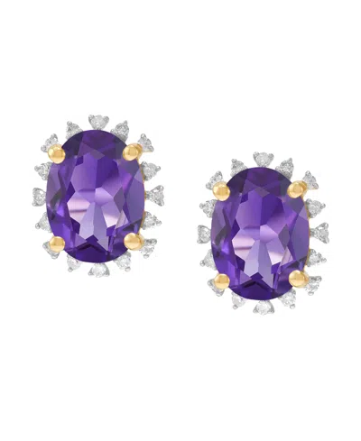 Macy's Blue Topaz ( 2-3/4 Ct. T.w.) & Diamond (1/10 Ct. T.w.) Stud Earrings In 10k Yellow Gold (also Availa In Purple