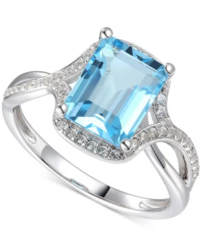 Macy's Blue Topaz (2-5/8 Ct. T.w.) & Diamond (1/4 Ct. T.w.) Halo Twist Ring In 14k White Gold