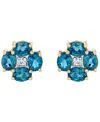 Macy's Blue Topaz (2 Ct. T.w.) & Diamond Accent Stud Earrings In 14k Yellow Gold In Blue