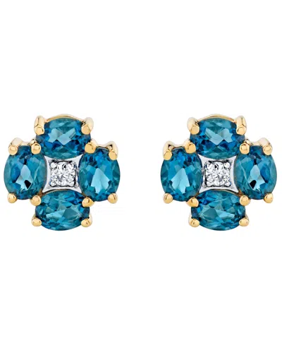 Macy's Blue Topaz (2 Ct. T.w.) & Diamond Accent Stud Earrings In 14k Yellow Gold