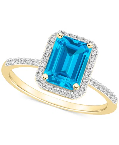Macy's Blue Topaz (2 Ct. T.w.) & Lab Created White Sapphire (1/4 Ct. T.w.) Statement Ring In 10k Yellow Gol In Blue Topaz,gold
