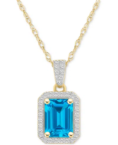 Macy's Blue Topaz (2 Ct. T.w.) & Lab Created White Sapphire (1/5 Ct. T.w.) Rectangle Pendant Necklace In 10 In Blue Topaz,gold
