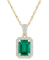 Macy's Blue Topaz (2 Ct. T.w.) & Lab Created White Sapphire (1/5 Ct. T.w.) Rectangle Pendant Necklace In 10 In Emerald,gold