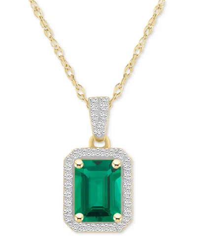 Macy's Blue Topaz (2 Ct. T.w.) & Lab Created White Sapphire (1/5 Ct. T.w.) Rectangle Pendant Necklace In 10 In Emerald,gold