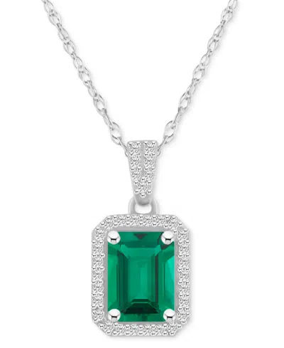 Macy's Blue Topaz (2 Ct. T.w.) & Lab Created White Sapphire (1/5 Ct. T.w.) Rectangle Pendant Necklace In 10 In Emerald,white Gold