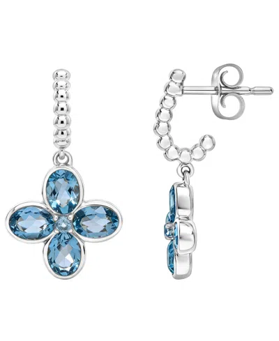 Macy's Blue Topaz (2-1/2 Ct. T.w.) Flower Drop Earrings In Sterling Silver In White