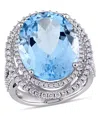 Macy's Blue Topaz (22 Ct. T.w.) And Diamond (7/8 Ct. T.w.) Double Halo Ring In 14k White Gold In Blue Topaz