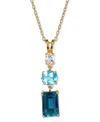 Macy's Blue Topaz (3-5/8 Ct. T.w.) & White Topaz (1/3 Ct. T.w.) Triple Stone 18" Pendant Necklace In 14k Go In Gold