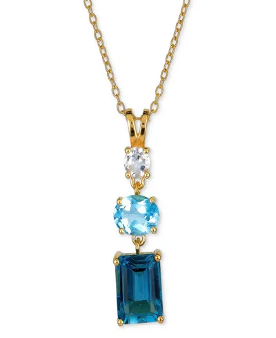Macy's Blue Topaz (3-5/8 Ct. T.w.) & White Topaz (1/3 Ct. T.w.) Triple Stone 18" Pendant Necklace In 14k Go In Gold
