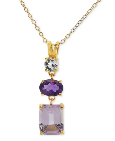 Macy's Blue Topaz (3-5/8 Ct. T.w.) & White Topaz (1/3 Ct. T.w.) Triple Stone 18" Pendant Necklace In 14k Go In Purple