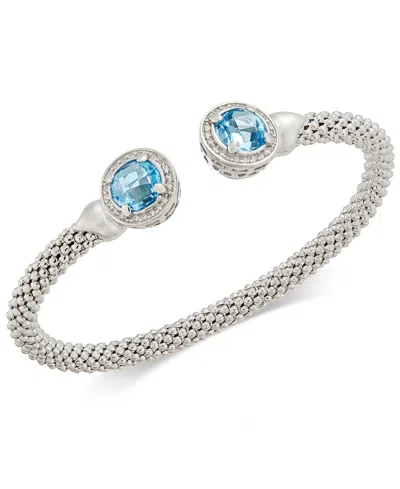 Macy's Blue Topaz (4-1/2 Ct. T.w.) & Diamond (1/3 Ct. T.w.) Mesh Cuff Bracelet In Sterling Silver