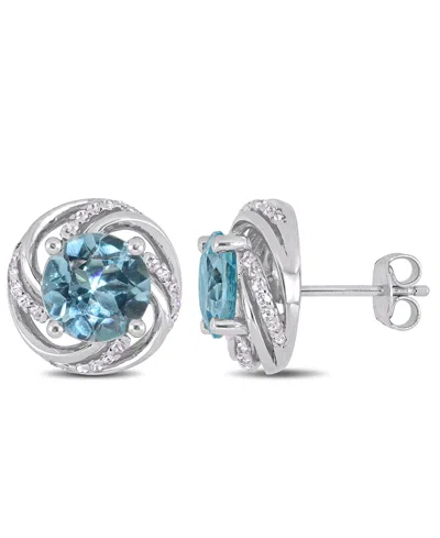 Macy's Blue Topaz (4-3/4 Ct. T.w.) And White Topaz (1/4 Ct.t.w.) Swirl Halo Stud Earrings In Sterling Silve