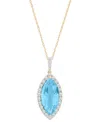 Macy's Blue Topaz (4 Ct. T.w.) And Diamond (1/4 Ct. T.w.) Marquise Drop Pendant In 14k Yellow Gold In Gold