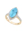 Macy's Blue Topaz (4 Ct. T.w) & Diamond (3/8 Ct. T.w) Marquise Ring In 14k Yellow Gold In Blue