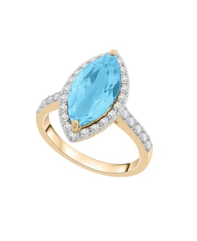 Macy's Blue Topaz (4 Ct. T.w) & Diamond (3/8 Ct. T.w) Marquise Ring In 14k Yellow Gold
